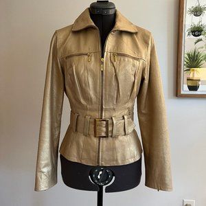 AMAZING Arden B 100% Real Leather -gold leather!- jacket size XS